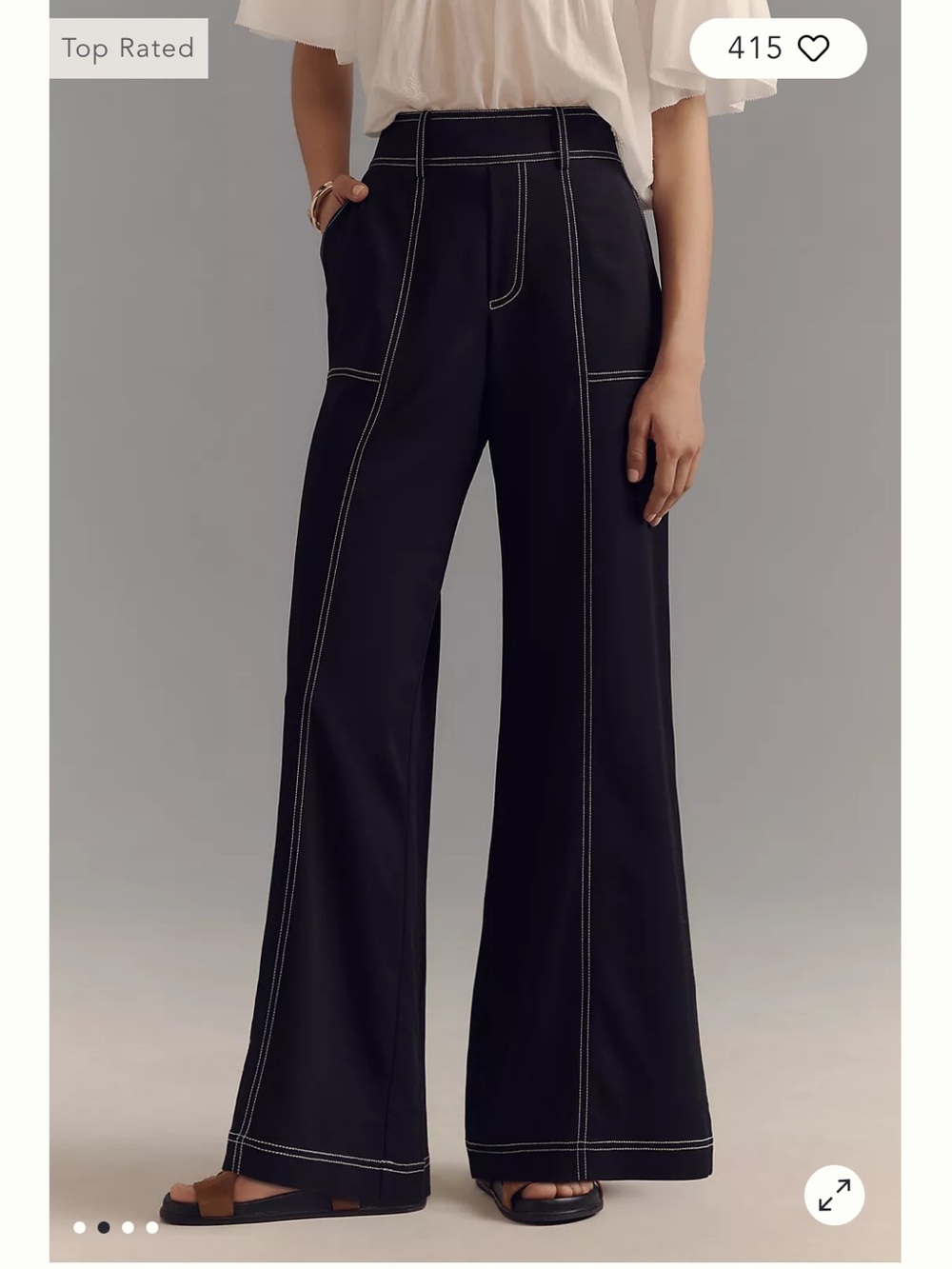 Anthropologie Mare Mare Contrast Wide Leg Pants Small NWT Pull On Wide Leg Black